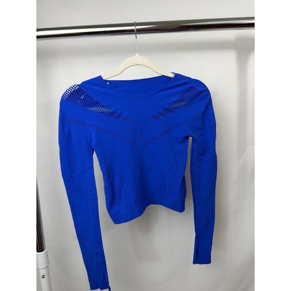 Fabletics Blue Seamless Long Sleeve Mesh‎ Perforated Crop Training Top Mens M